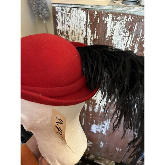 Vintage - Importina 100 % Wool Hat Feather Red Black Nos‎ New Tags Rare Gypsy main image 10